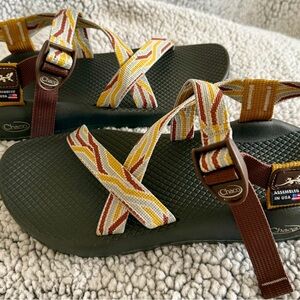 Chaco Women's Sandals in Yellow and Rust Patterned Straps